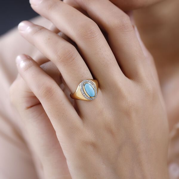 Amerikanischer, nat&uuml;rlicher Sleeping Beauty T&uuml;rkis und Zirkon-Ring - 1,30 ct. image number 3