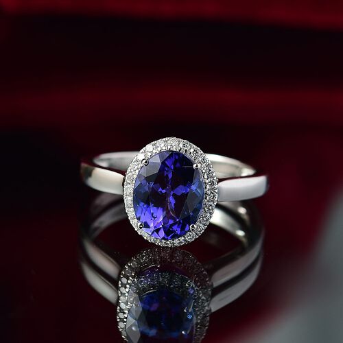 Rhapsody AAAA Tansanit, Weißer Diamant Ring 950 Platin (Größe 19.00) ca. 3,22 ct image number 1