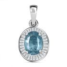 AA Aqua Kyanit, Weißer Diamant Anhänger 925 Silber rhodiniert ca. 1,65 ct.