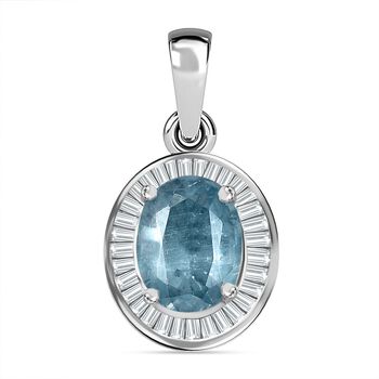 AA Aqua Kyanit, Wei&szlig;er Diamant Anh&auml;nger 925 Silber rhodiniert ca. 1,65 ct.