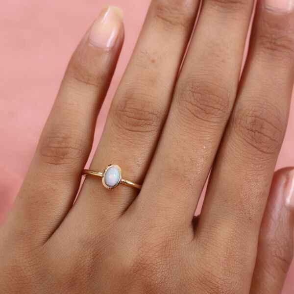 Nat&uuml;rlicher &Auml;thiopischer Opal Ring 925 Silber vergoldet  ca. 0,43 ct image number 3