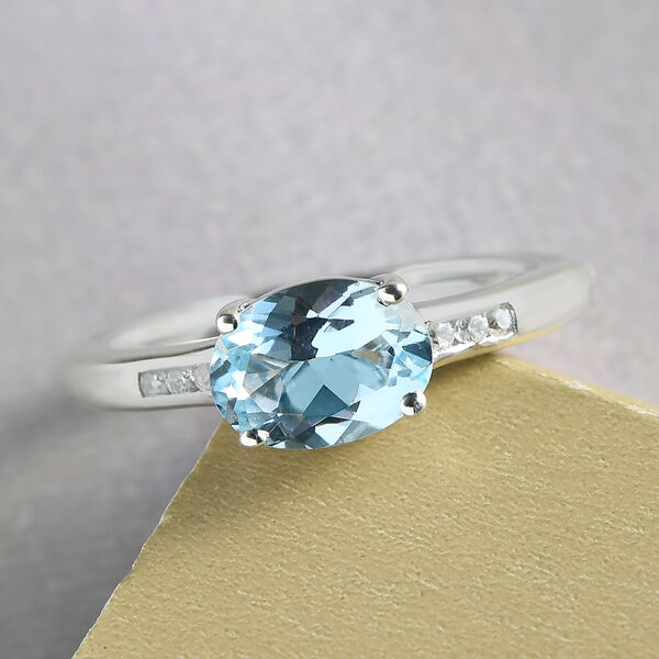 Espirito Santo Aquamarin und weißer Zirkon-Ring, 925 Silber platiniert  ca. 1,21 ct image number 2
