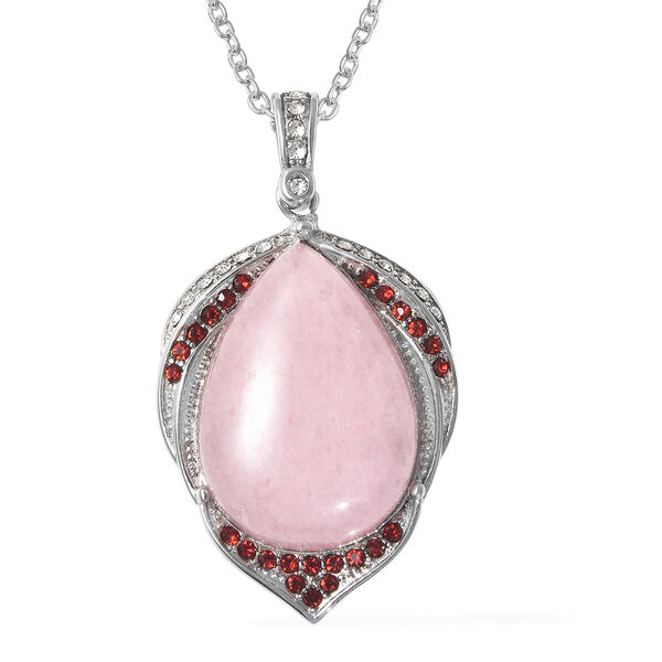 Rosenquarz und weißer Kristall-Anhänger mit Kette, 50 cm, Edelstahl ca. 17,40 ct image number 0