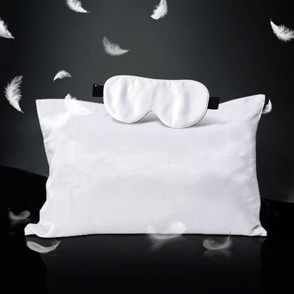 Kissenbezug (50x75 cm) und Augenmaske (23x10 cm) mit verstellbarem Gummiband, Elfenbeinfarben