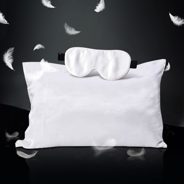 Kissenbezug (50x75 cm) und Augenmaske (23x10 cm) mit verstellbarem Gummiband, Elfenbeinfarben