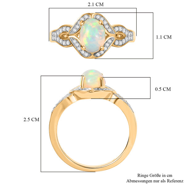 AA Natürlicher, äthiopischer Welo Opal, Weißer Zirkon Ring 925 Silber 750 Gelbgold Vermeil (Größe 17.00) ca. 1,24 ct image number 6