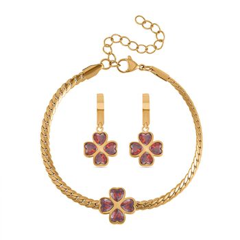 Roter Kristall Schmuckset Reiner Edelstahl IP-Gelbbeschichtung