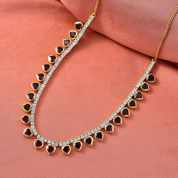 D'Joy AA Nat&uuml;rlicher Rhodolith Granat, Wei&szlig;er Zirkon Halskette ca. 45 cm 925 Silber 750 Gelbgold Vermeil ca. 19,12 ct.