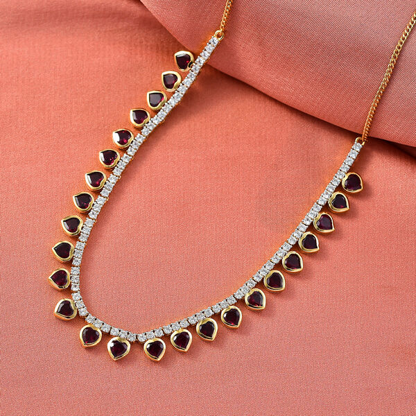 D'Joy AA Nat&uuml;rlicher Rhodolith Granat, Wei&szlig;er Zirkon Halskette ca. 45 cm 925 Silber 750 Gelbgold Vermeil ca. 19,12 ct. image number 1