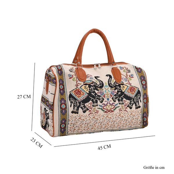 Reisetasche, 45x23x27cm, Cremefarben mit Elefantenmuster image number 7
