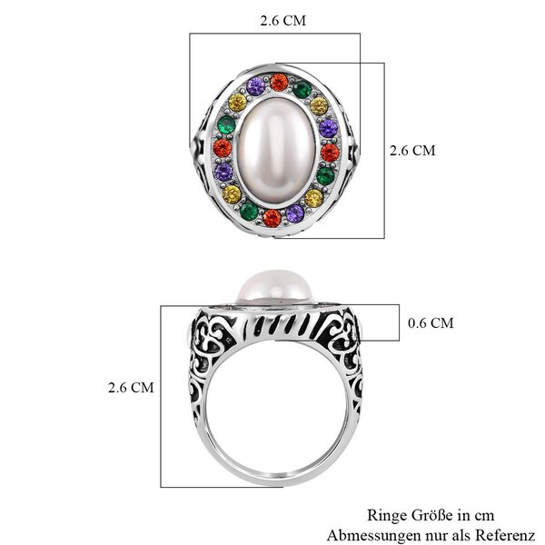 Mehrfarbiger Zirkonia, Weiße Muschelkernperle Ring Reiner Edelstahl (Größe 16.00) image number 5