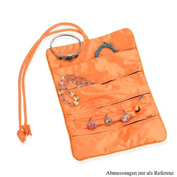 Eleganter Schmuckorganizer aus Satin mit Stickerei und 5 Premium-Poliert&uuml;chern, 20 x 9 cm, Orange