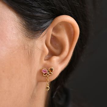 D joy Mehrfarbige-Turmalin Ohrringe, 925 Silber 750 Gelb Vergoldet ca. 0,96 ct.