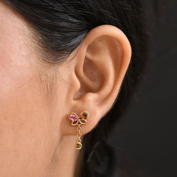 D joy Mehrfarbige-Turmalin Ohrringe, 925 Silber 750 Gelb Vergoldet ca. 0,96 ct. image number 3