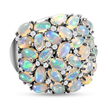 Nat&uuml;rlicher, &auml;thiopischer Welo Opal und wei&szlig;er Zirkon-Ring, 925 Silber platiniert (Gr&ouml;&szlig;e 21.00) ca. 5.62 ct