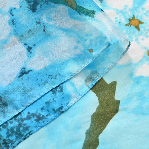 LA MAREY Satinschal aus 100% Maulbeerseide, Blumenmuster, Blau image number 7