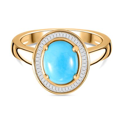 AAA Amerikanischer, nat&uuml;rlicher Sleeping Beauty T&uuml;rkis, Wei&szlig;er Diamant Ring 925 Silber 750 Gelbgold Vermeil (Gr&ouml;&szlig;e 20.00) ca. 1.61 ct