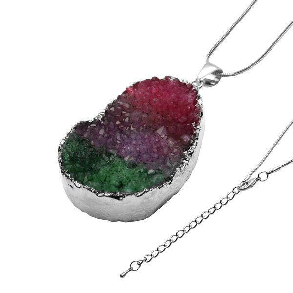 Wassermelonen Drusen-Quarz-Anh&auml;nger mit Kette, ca. 50 cm, silberfarben, ca. 123,50 ct image number 3