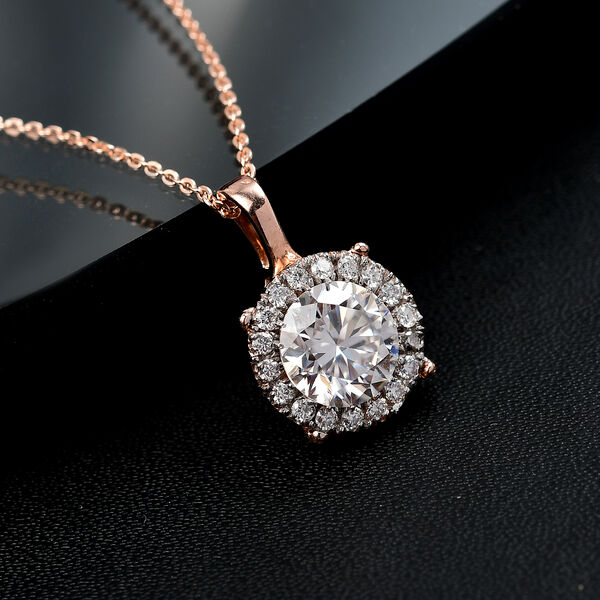 Moissanit Anhänger mit 50cm Kette, 925 Silber 750 Roségold Vermeil - 2 ct. image number 2