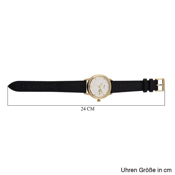 GENOA - Moissanit, Automatik-Armbanduhr mit Herz-Design und Datumsanzeige, Dandong-Uhrwerk, Weißes Zifferblatt, Goldfarben, Schwarz Lederarmband, 36 mm image number 7