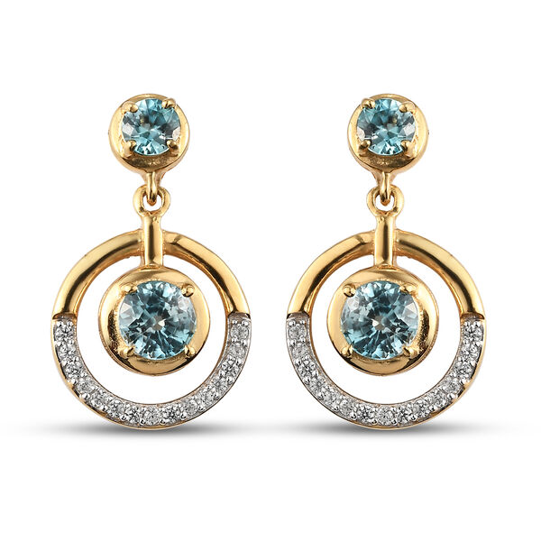 Kambodschanischer blauer Zirkon Ohrringe 925 Silber vergoldet ca. 3,10 ct