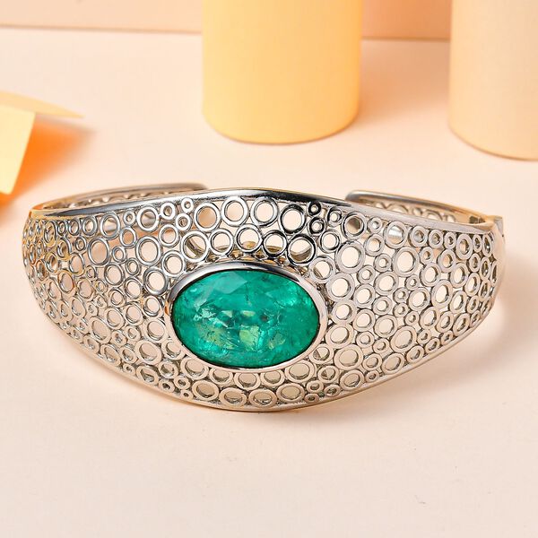 Smaragd-Quarz -Triplett Armreif, ca. 19 cm, 925 Silber platiniert, ca. 21.52 ct image number 2