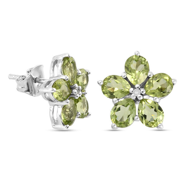 Nat&uuml;rliche Peridot und wei&szlig;e Diamant-Ohrringe, 925 Silber platiniert ca. 3,34 ct image number 4
