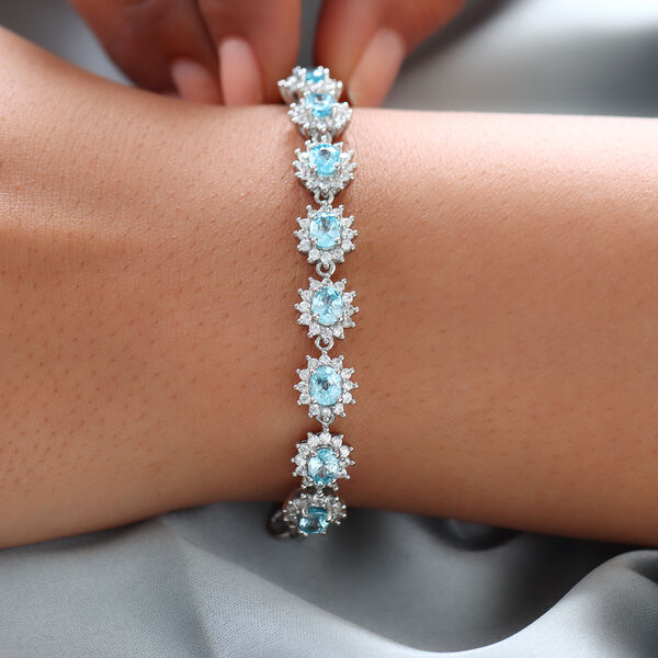 Kambodschanisches, blaues und wei&szlig;es Zirkon-Armband, ca. 19 cm, 925 Silber platiniert ca. 9,84 ct image number 3