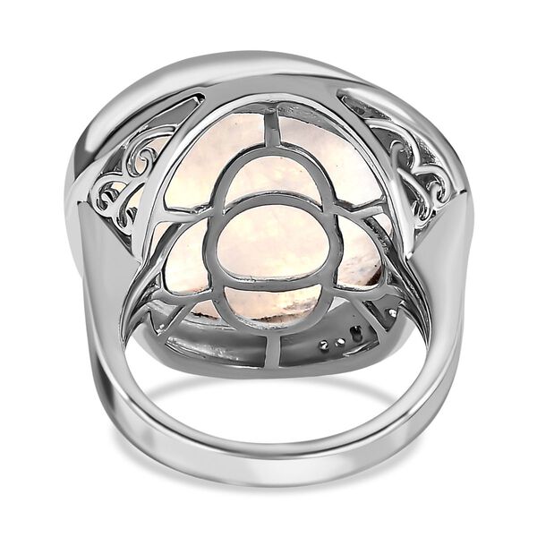 AA Premium Regenbogen Mondstein, wei&szlig;er Zirkon Ring, 925 Silber platiniert (Gr&ouml;&szlig;e 18.00) ca. 18.45 ct image number 6