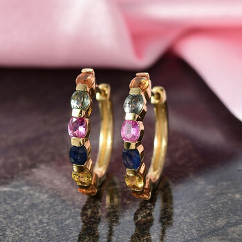 D'Joy Mehrfarbig Saphir, Blauer Saphir Ohrringe 925 Silber 750 Gelbgold vermeil ca. 2,77 ct.