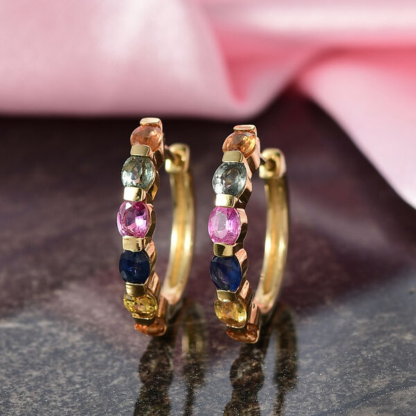 D'Joy Mehrfarbig Saphir, Blauer Saphir Ohrringe 925 Silber 750 Gelbgold vermeil ca. 2,77 ct. image number 1