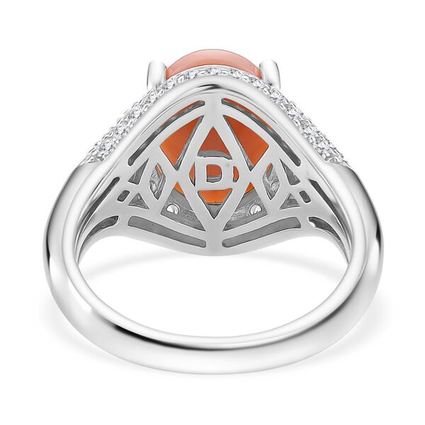 D'Joy Nat&uuml;rlicher Rosa K&ouml;nigsmuschel Perle, Wei&szlig;er Zirkon Ring 925 Silber rhodiniert (Gr&ouml;&szlig;e 16.00) image number 4