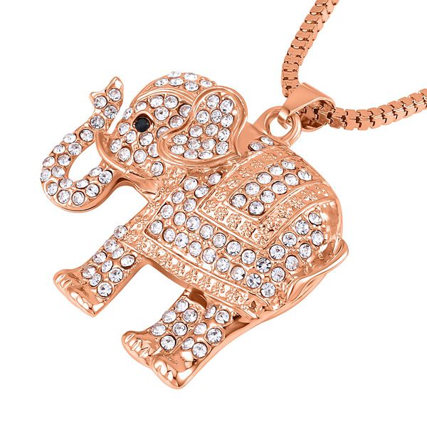 Wei&szlig;er und schwarzer Kristall-Elefant-Anh&auml;nger mit Kette in Ros&eacute;goldton, 73 cm image number 3