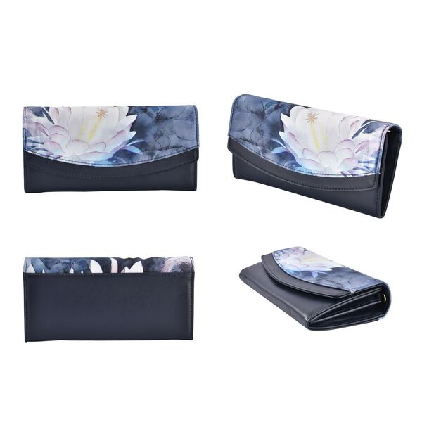 Seidenbrokat Clutch-Tasche aus echtem Leder mit RFID Schutz, 19.5x9.5x3cm, Blau image number 3