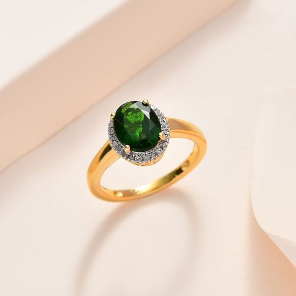 Natürlicher Chromdiopsid und weißer Diamant Ring, ca. 2.01 ct image number 2