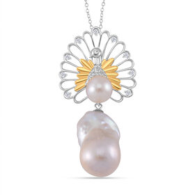 Weiße Edison Perle, Weiße Barockperle Anhänger mit Kette, 925 Silber platiniert, 925 Silber, bicolor