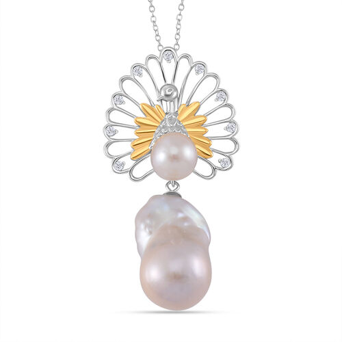 Weiße Edison Perle, Weiße Barockperle Anhänger mit Kette, 925 Silber platiniert, 925 Silber, bicolor image number 0