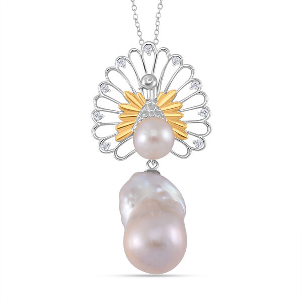 Weiße Edison Perle, Weiße Barockperle Anhänger mit Kette, 925 Silber platiniert, 925 Silber, bicolor image number 0