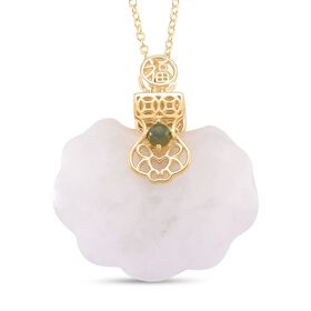 D'Joy Natürliche Weiße Jade Anhänger mit Kette ca. 50 cm, 925 Silber vergoldet ca. 50,00 ct.