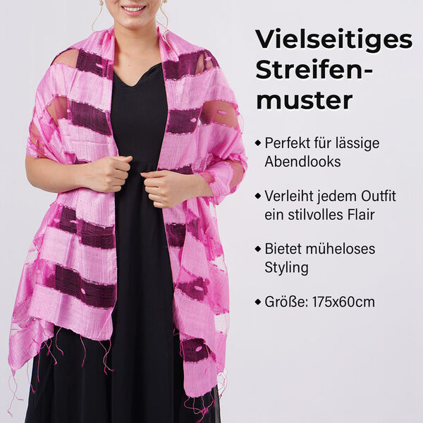 Modal-Seide-Schal, Streifendesign, 175x60 cm, Rosa image number 3