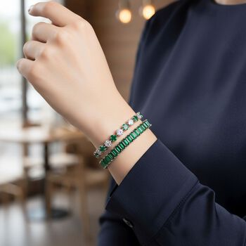 2er Set - Gr&uuml;ner Kristall, Wei&szlig;er Zirkonia Armband ca. 19 cm, Nickelfreies Messing