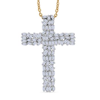 LUXURIANT SI-GH SGL zertifizierter Labor Diamant Kreuz Anh&auml;nger mit 50cm Kette, 925 Silber 750 Gelbgold Vermeil - 1 ct.