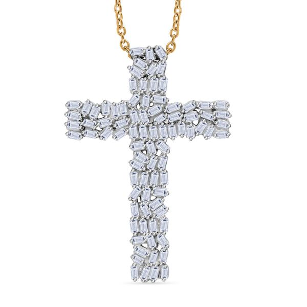 LUXURIANT SI-GH SGL zertifizierter Labor Diamant Kreuz Anhänger mit 50cm Kette, 925 Silber 750 Gelbgold Vermeil - 1 ct. image number 0