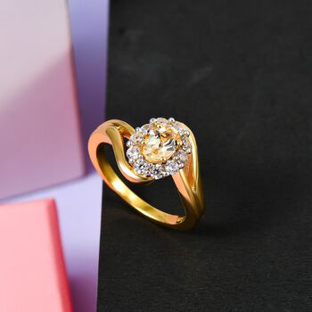 Kaiserlicher Topas und Zirkon-Halo-Bypass-Ring, 925 Silber vergoldet, 1,01 ct.