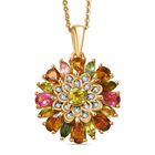 Naturblüte-Mehrfarbig-Turmalin Schmuckset 925 Silber 750 Gelbgold Vermeil ca. 2,83 ct.