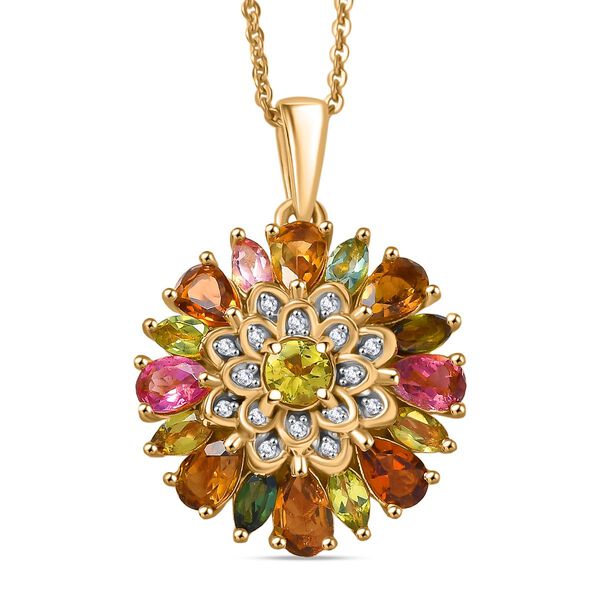 Naturbl&uuml;te-Mehrfarbig-Turmalin Schmuckset 925 Silber 750 Gelbgold Vermeil ca. 2,83 ct.