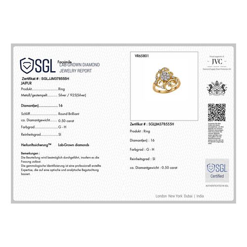 LUXURIANT DIAMOND - Lab Grown Diamant SI Ring 925 Silber 750 Gelbgold Vermeil (Größe 17.00) ca. 0.50 ct image number 7