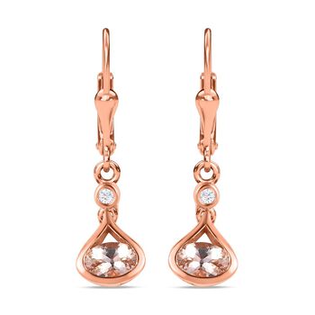 Marropino Morganit, Wei&szlig;er Zirkon Ohrringe, 925 Silber Ros&eacute;gold Vermeil ca. 0.98 ct