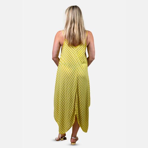 Gestreiftes Sommerkleid mit Saum, One Size, Gelb image number 1