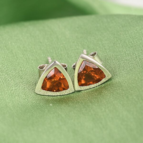 Madeira Citrine Trillion-Schliff Ohrstecker, 925 Silber platiniert ca. 1,16 ct image number 2